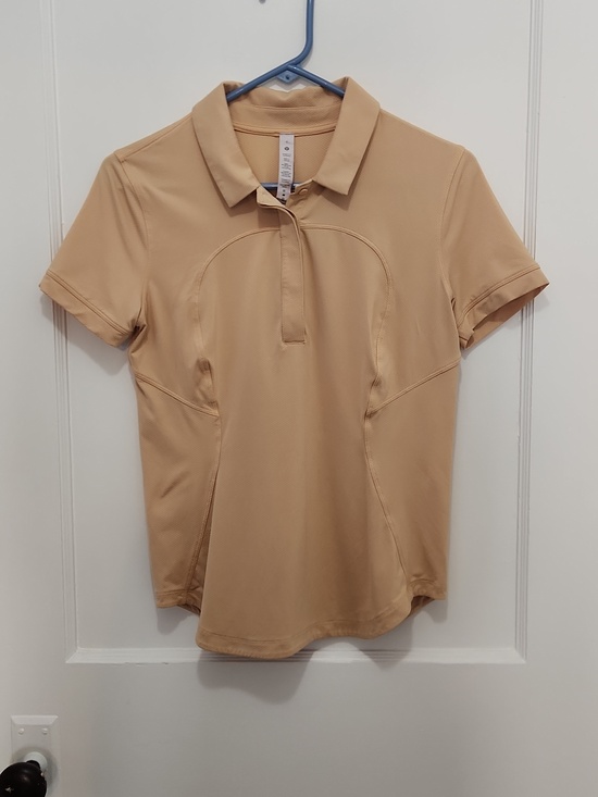 lululemon athletica Tops - Lululemon Women's Tan Short Sleeve Stretch Polo Shirt Size 6